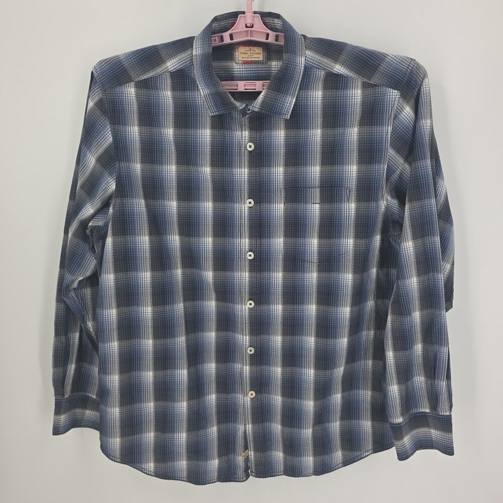 Tommy Bahama Island Crafted Jean Shirt Blue Black White Check Men's Shirt Sz XL
